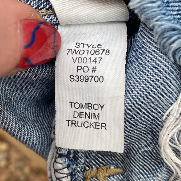 Lucky Brand Tomboy Trucker Jean Jacket Medium Hand Painted Bird Crane Flowers - Picture 15 of 15